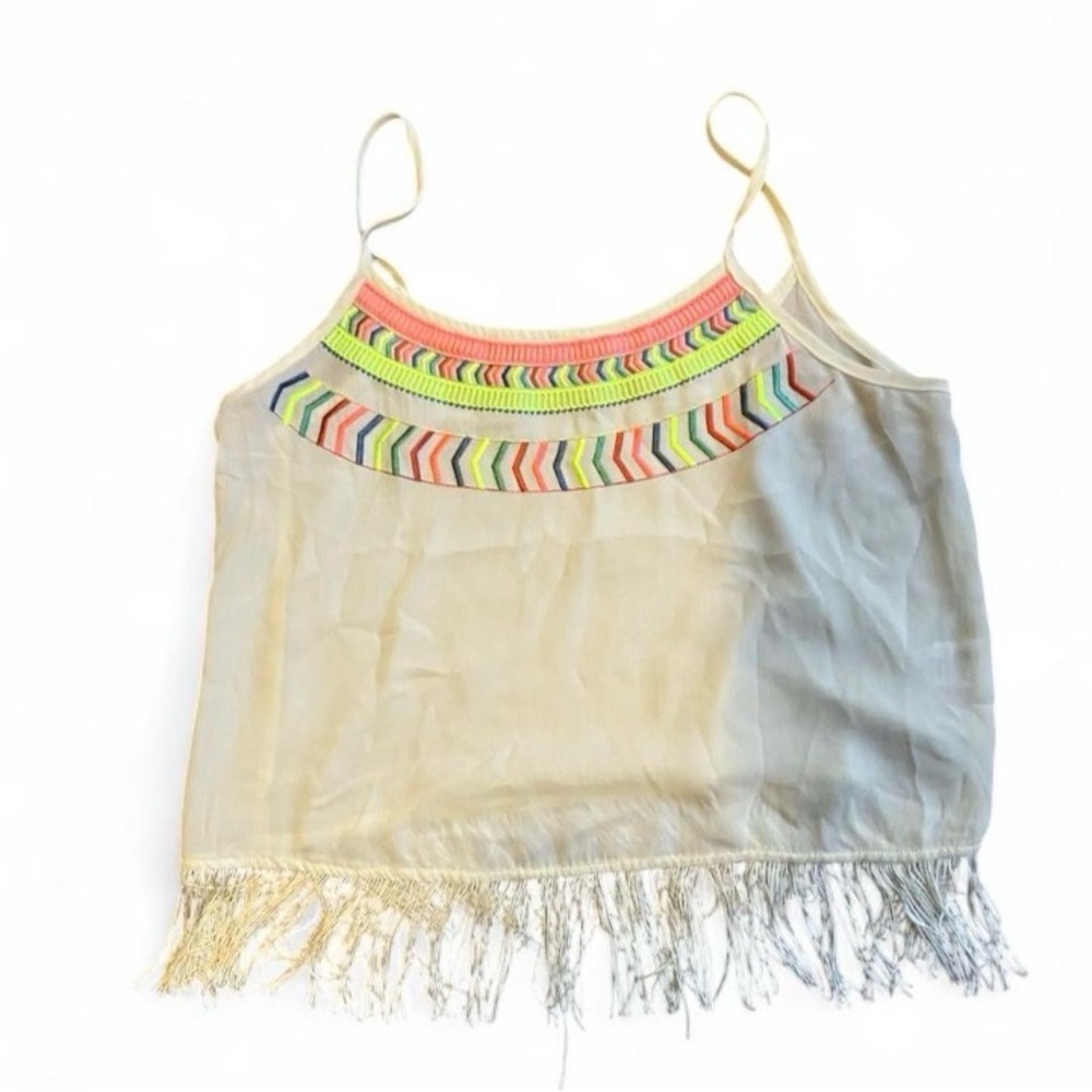 Charlotte Russe Multicolor Embroidered Fringe Camisole